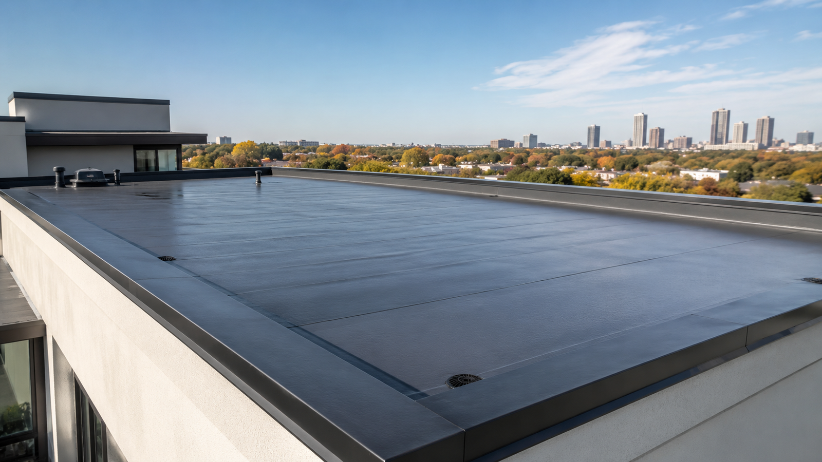 Clean finished flat roof on modern building